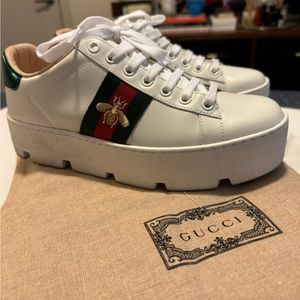SOLD • SOLD - AUTHENTIC Gucci Ace Embroidered Platform Sneakers - Size 37